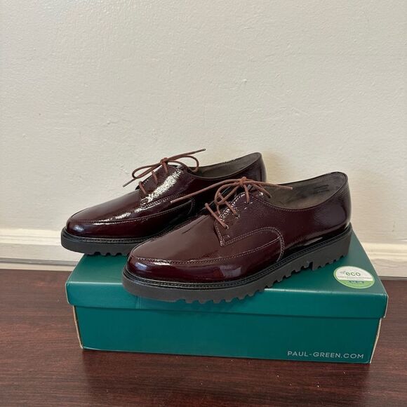 Paul Green women’s Burgundy soft patent Leather lightweight Soho Oxford  size 8 - Picture 1 of 11